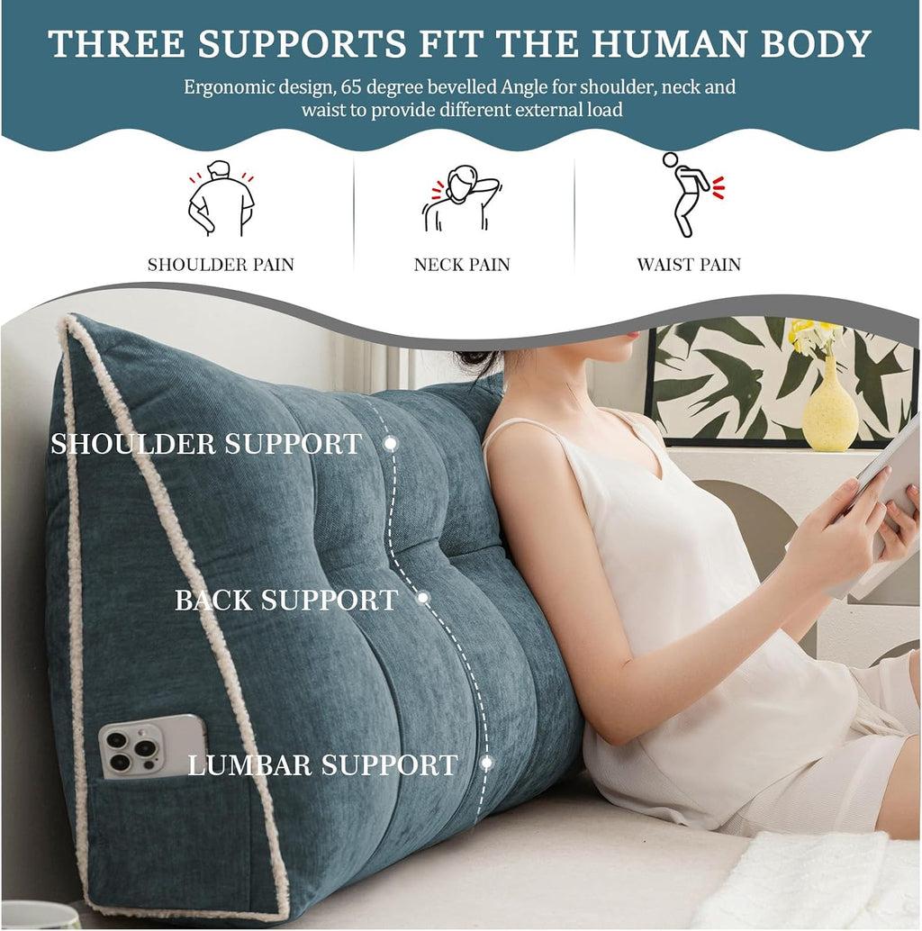 Foreate Headboard Pillow Queen, Chenille Triangular Wedge Pillow Headboard Queen Size, Reading Setting Backrest Daybed Pillows for Sofa…