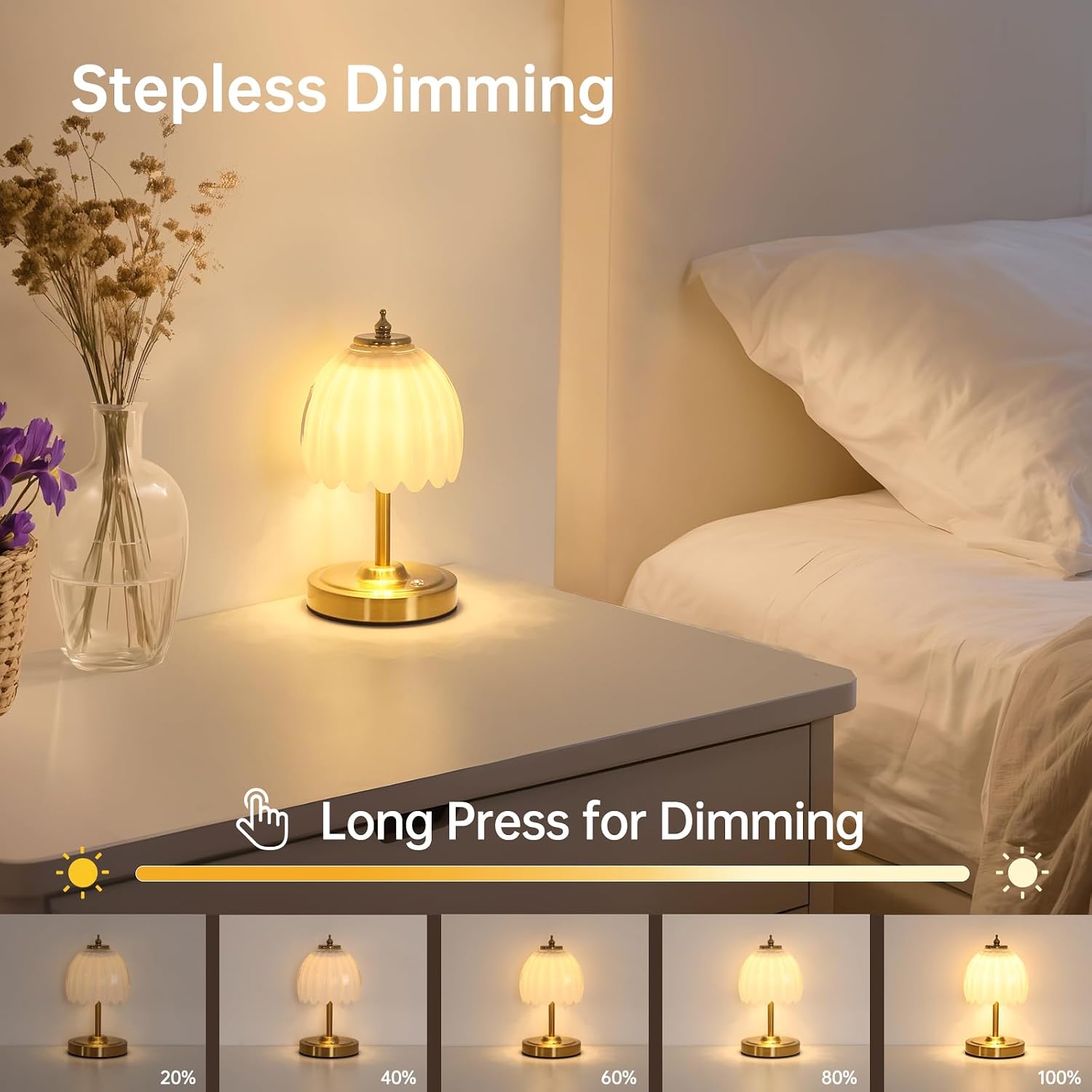 Shenmoyl Set of 2 Tulip Table Lamp with 5200mAh Battery & Touch Control, Cordless Small Table Lamp with 3 Colors, Rechargeable Battery Oper…