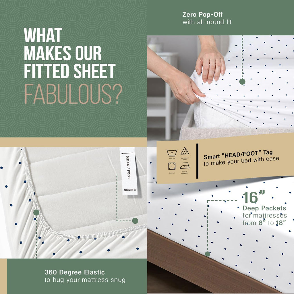 TEXAS LINEN CO. 100% Organic Cotton Sheets California King Size - 4 PC Organic Cotton Cal King Size Percale Printed Sheet Set, Soft…