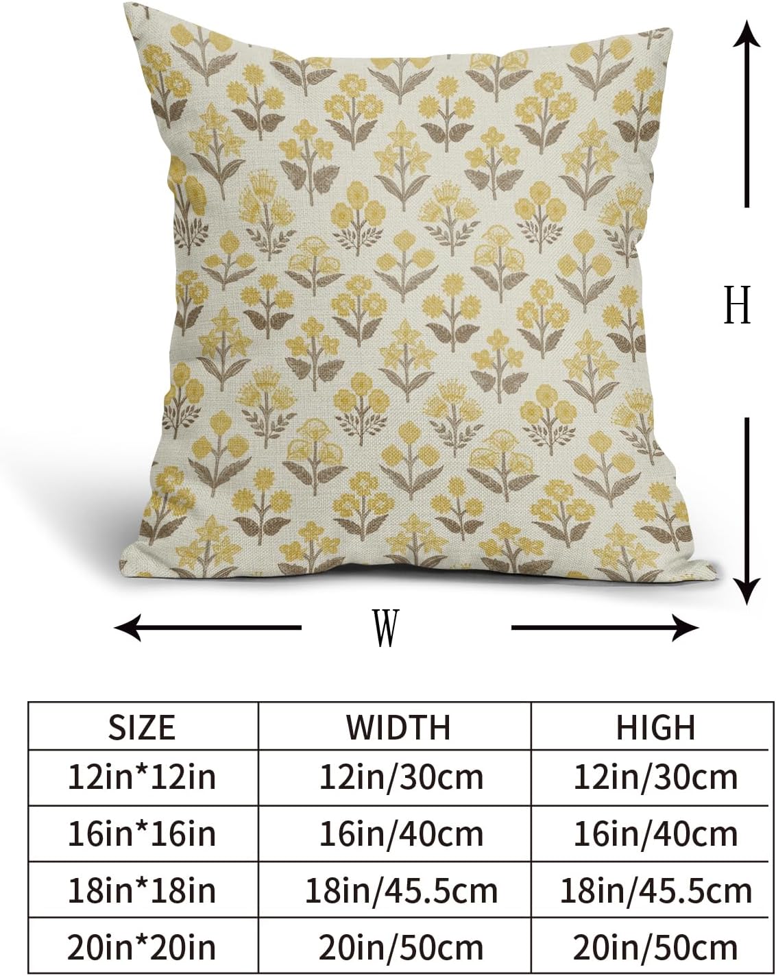 Brown Yellow Floral Pillow Covers 22x22 Inch Set of 2, Vintage Flower Block Print Pattern Decorative Throw Pillowcases Outdoor Farmhouse…