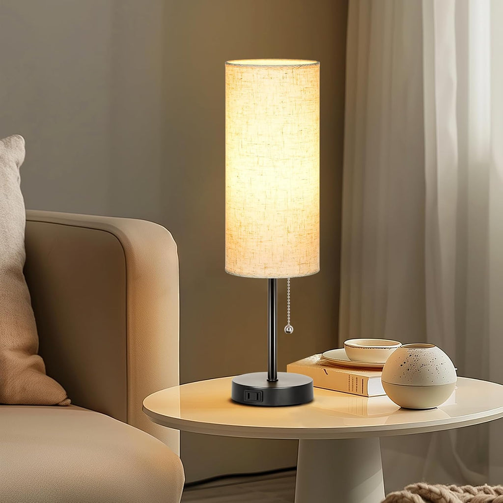 Dott Arts 18" Table Lamp for Bedroom, 3-Color Bedside Lamps with Pull Chain, Bedroom Table Lamps for Nightstand, AC Outlet Small Lamp for…