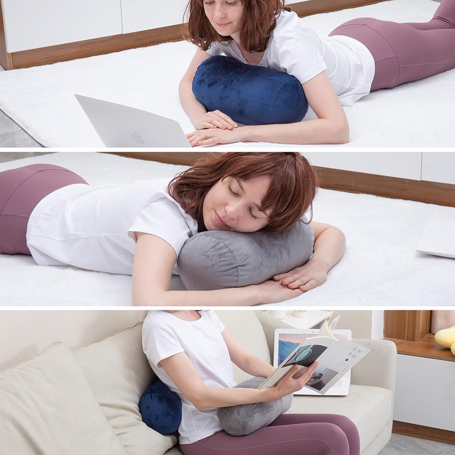 1 MIDDLE ONE Bolster Pillow with Removable Velvet Cover, Round Cylinder Neck Roll Pillow for Head, Back, Leg Support, Decorative Bed and…
