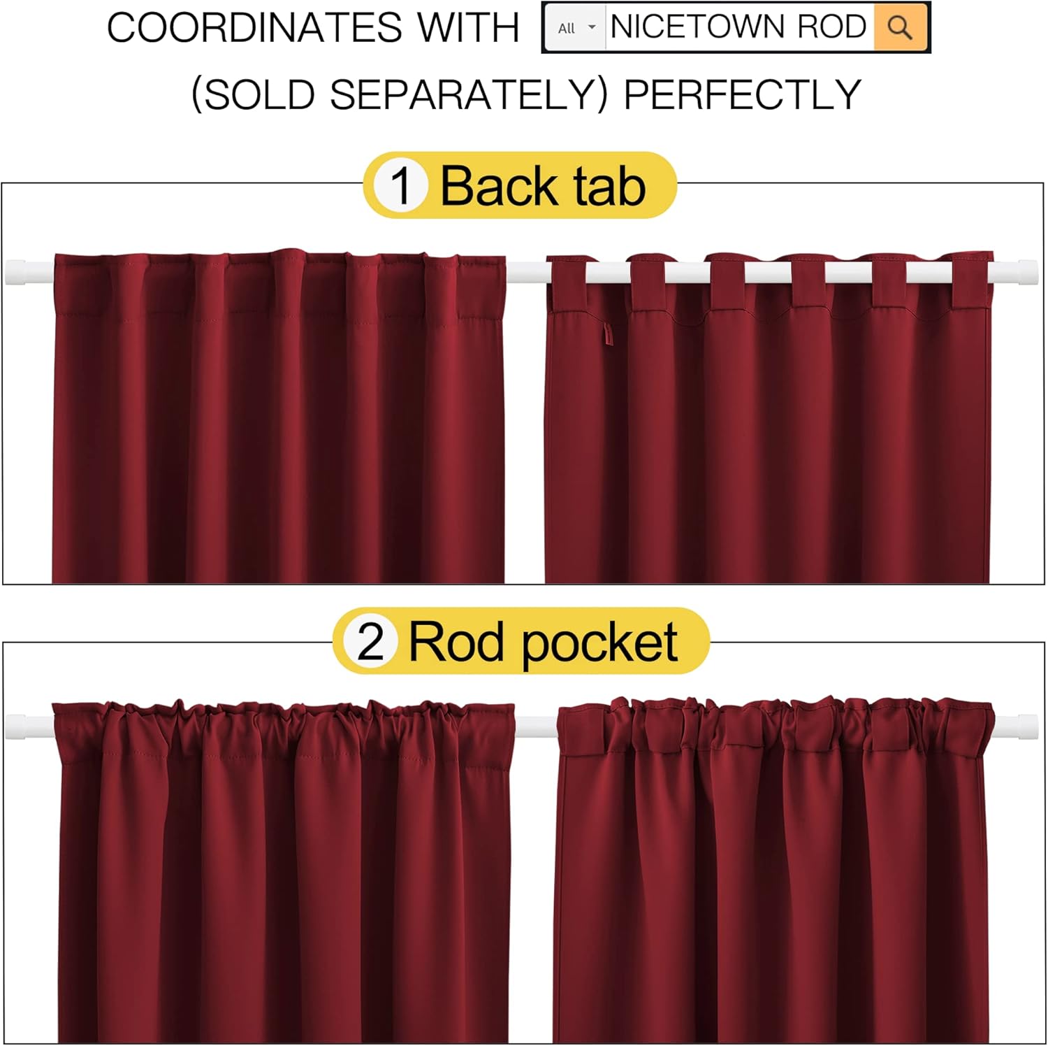 NICETOWN RV Curtains for Camper Windows - (Burgundy Red Color) 34x54 Inch, 2 Panels Set, Thermal Insulated Room Darkening Blackout…