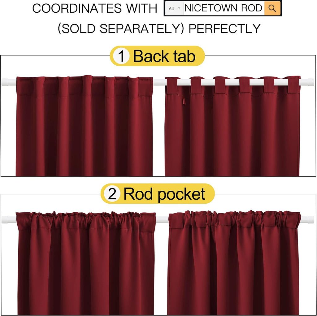 NICETOWN Blackout Curtain Panels for Living Room - (Burgundy Red Color) 34x63 Inch, 2 Panels Set, Thermal Insulated Room Darkening…