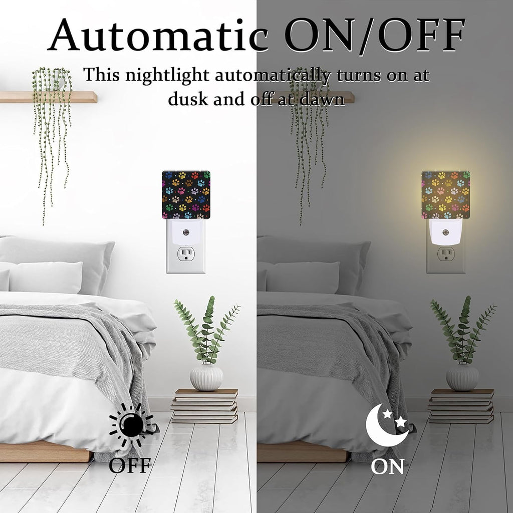 Colorful Paw Prints Night Light Plug into Wall, Animal Footprints Dusk to Dawn Night Light Plug in,0.5w Energy Saving Sleep Friendly…