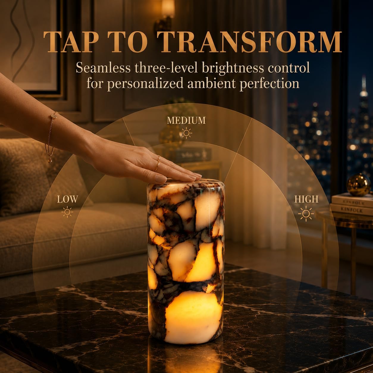 100% Marble Touch Pat Lamp, Unique Natural Stone Small Night Table Lamp, Type-C Rechargeable 3-Way Dimmable Bedside Lamp, Warm Ambient…