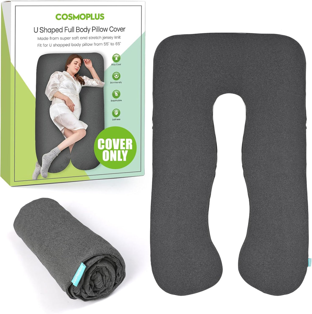 COSMOPLUS Pregnancy Pillow Cover U Shaped Full Body Pillow Case Cover for Maternity, Stretchy Cool Breathable Jersey Fabric, Provides…