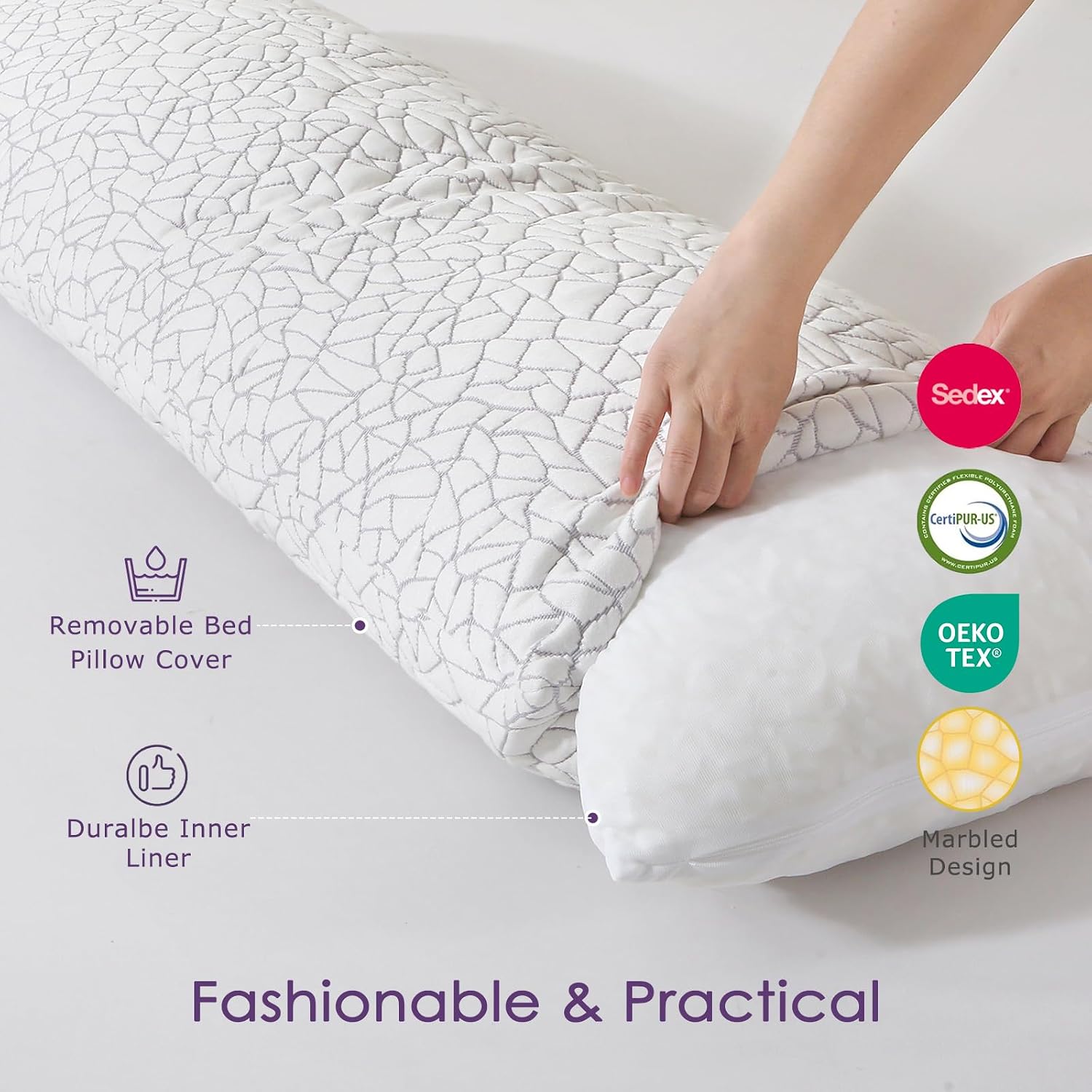 Shredded Memory Foam Full Body Pillow - Cooling Removable Bamboo Rayon Cover + Extra Gel Foam, Soft-Firm Adjustable for Adults, Oeko &…
