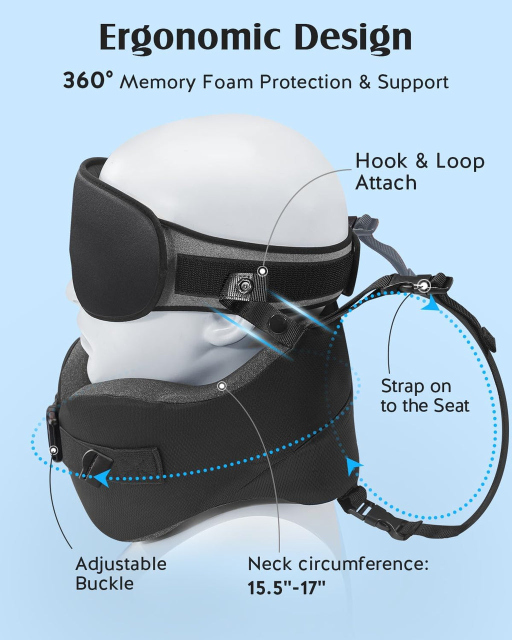 YFONG Travel Pillow for Long Flight Airplane, Head Strap Combo with 3D Contoured Sleep Eye Mask, Neck Pillow for Travel Essential, 360°…