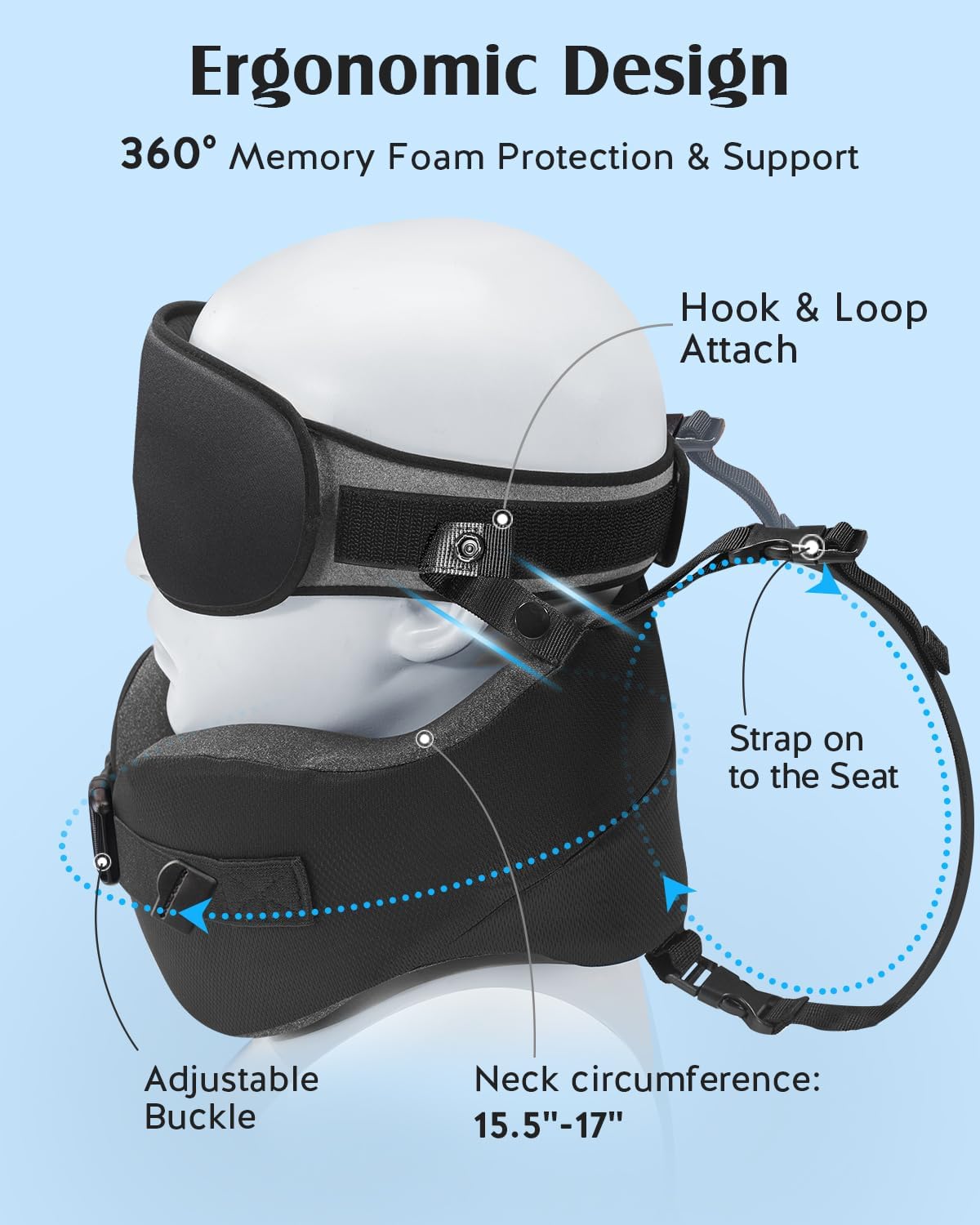 YFONG Travel Pillow for Long Flight Airplane, Head Strap Combo with 3D Contoured Sleep Eye Mask, Neck Pillow for Travel Essential, 360°…