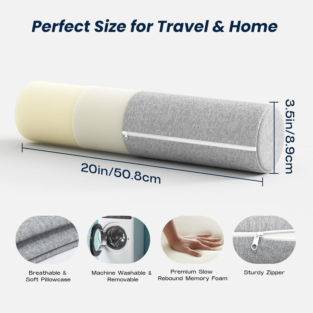 Forcanby Neck Roll Cervical Pillow for Neck - Memory Foam Neck Pillow for Bed | Round Neck Pillows for Sleeping (Grey, X-Small - 3.5" H) co…