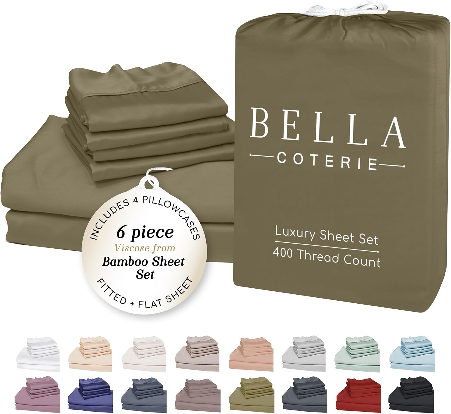 Bella Coterie 6 Piece Luxury Bamboo Viscose Split Top King Size Sheet Set | 34" Split for Adjustable Beds | 100% Organically Grown|…