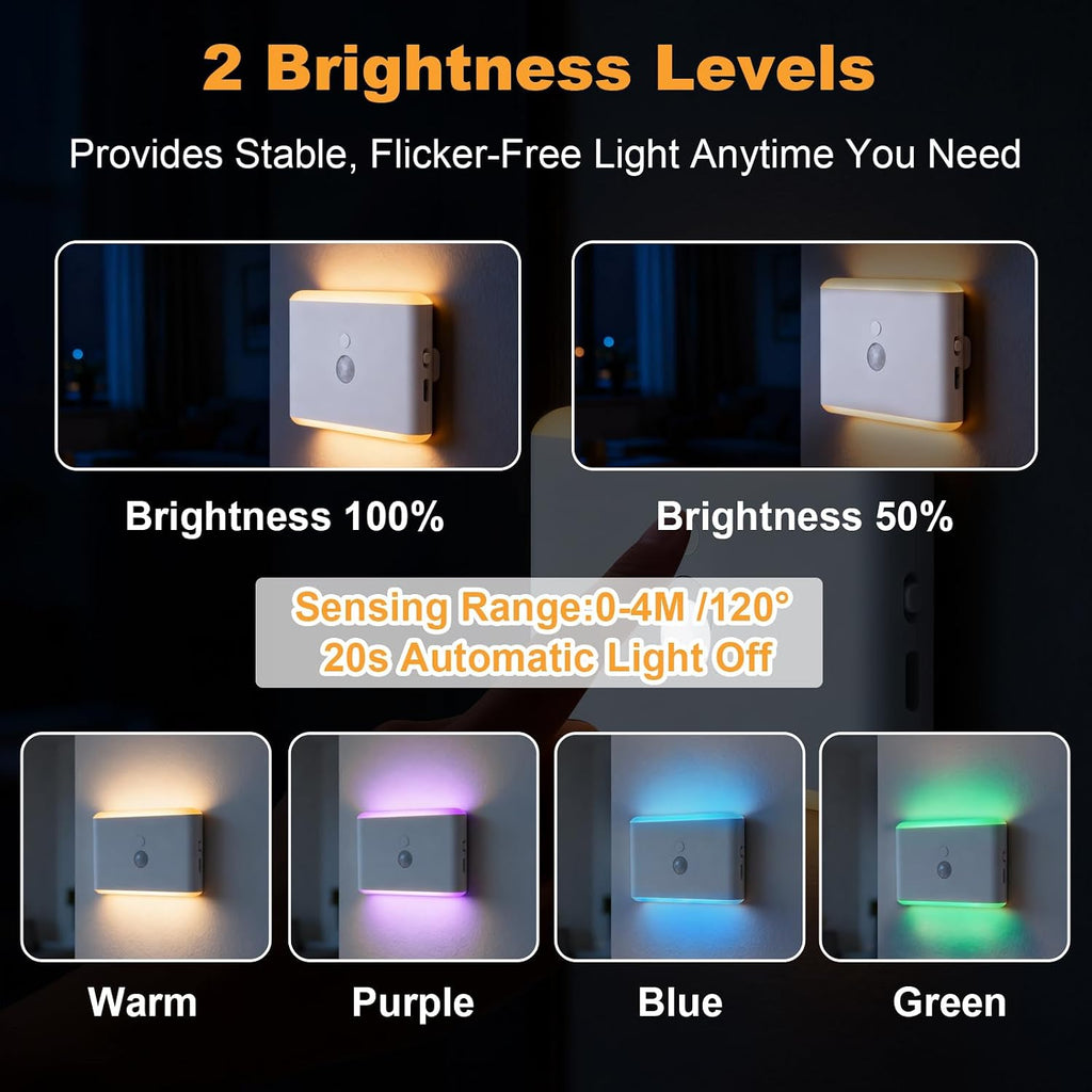 Motion Sensor Night Light 2-Pack, Cruise Approved Rechargeable Magnetic LED Nightlight, Warm & RGB Soft Dimmable, Wireless USB Auto…