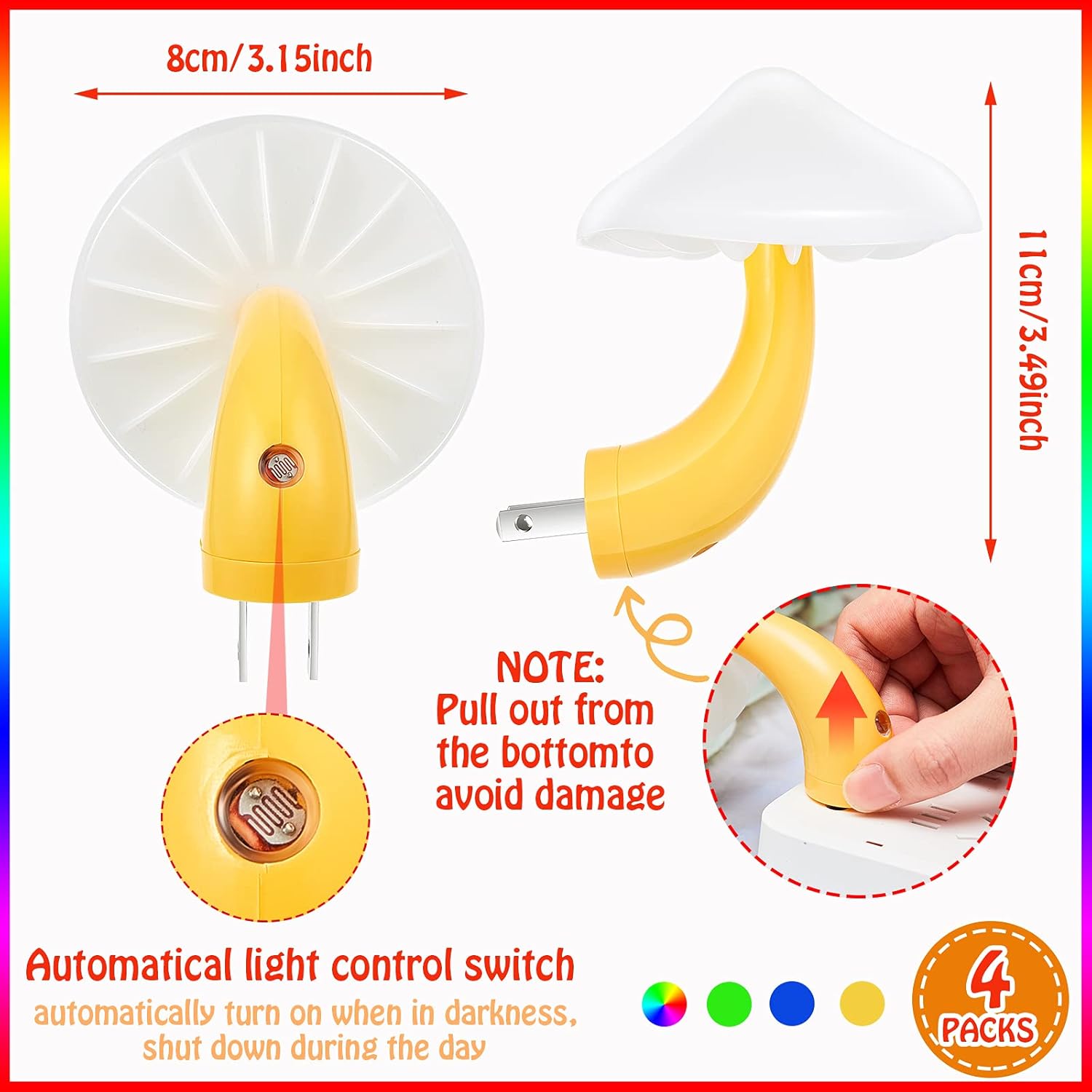 Honoson 4 Pieces Mushroom Night Light LED Night Light Plug in Lamp 7 Color Magic Mini Pretty Mushroom Shaped Lamp Adults(Colorful Light…