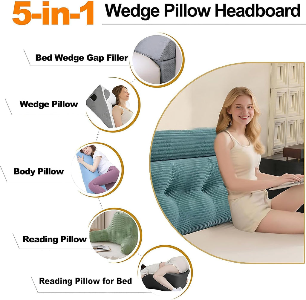 Headboard Pillow Queen, Large Triangular Wedge Cushion with Neck Roll Pillow for Reading Sitting Working, Backrest Positioning Support…