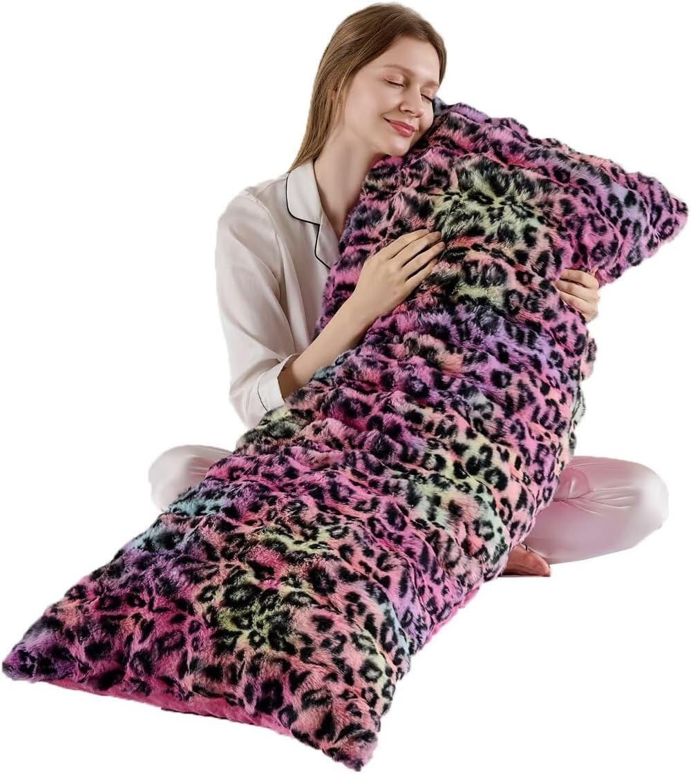 Fluffy Leopard Print Body Pillow Cover, Luxury Bubble Cheetah Print Plush Fuzzy Faux Fur Body Pillowcase with Zipper, Plush Long Pillow…