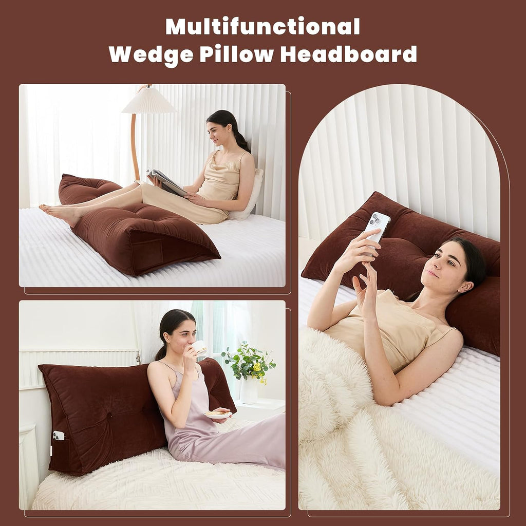 Zelladorra Headboard Pillow for Bed, Triangular Wedge Pillow Headboard Soft Support While Reading and Resting, Bed Bolster Cushion…