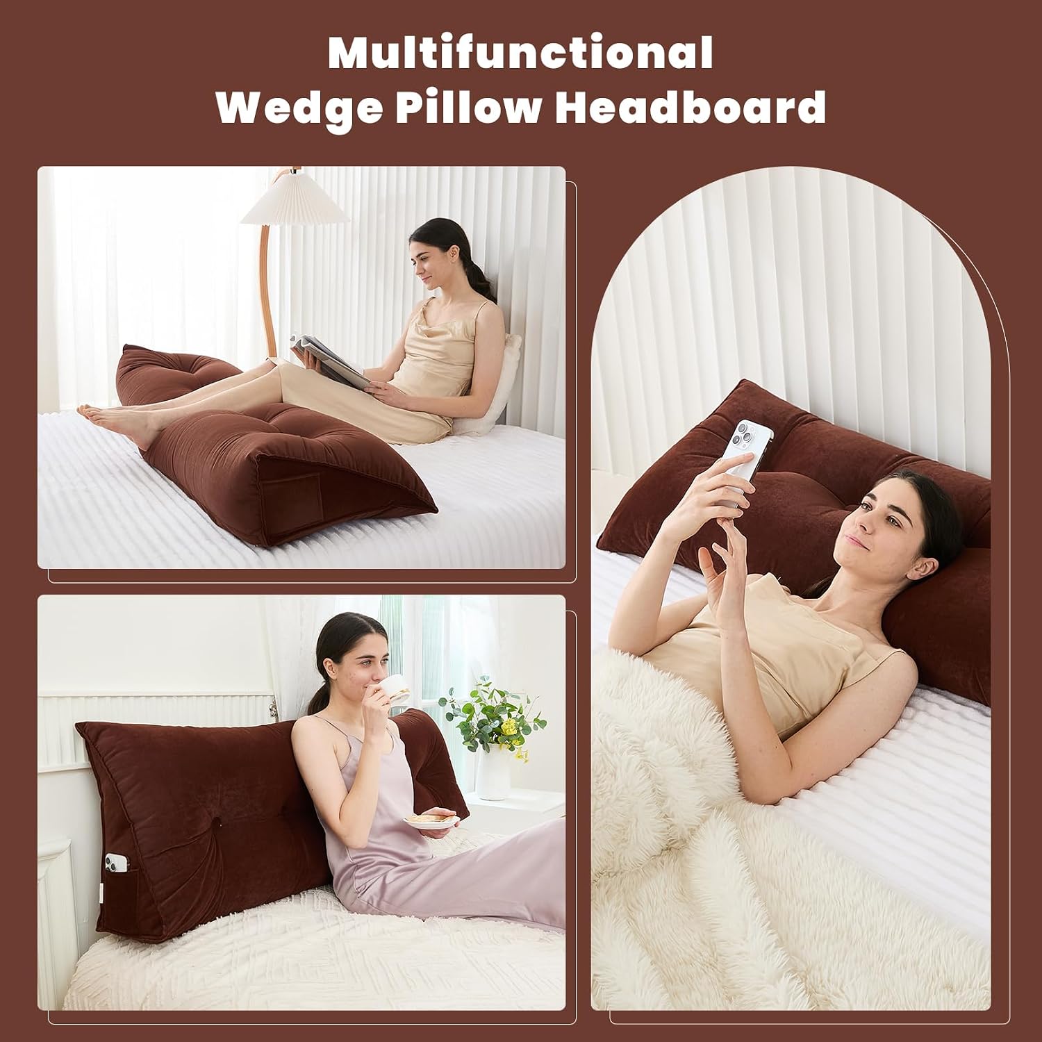 Zelladorra Headboard Pillow for Bed, Triangular Wedge Pillow Headboard Soft Support While Reading and Resting, Bed Bolster Cushion…