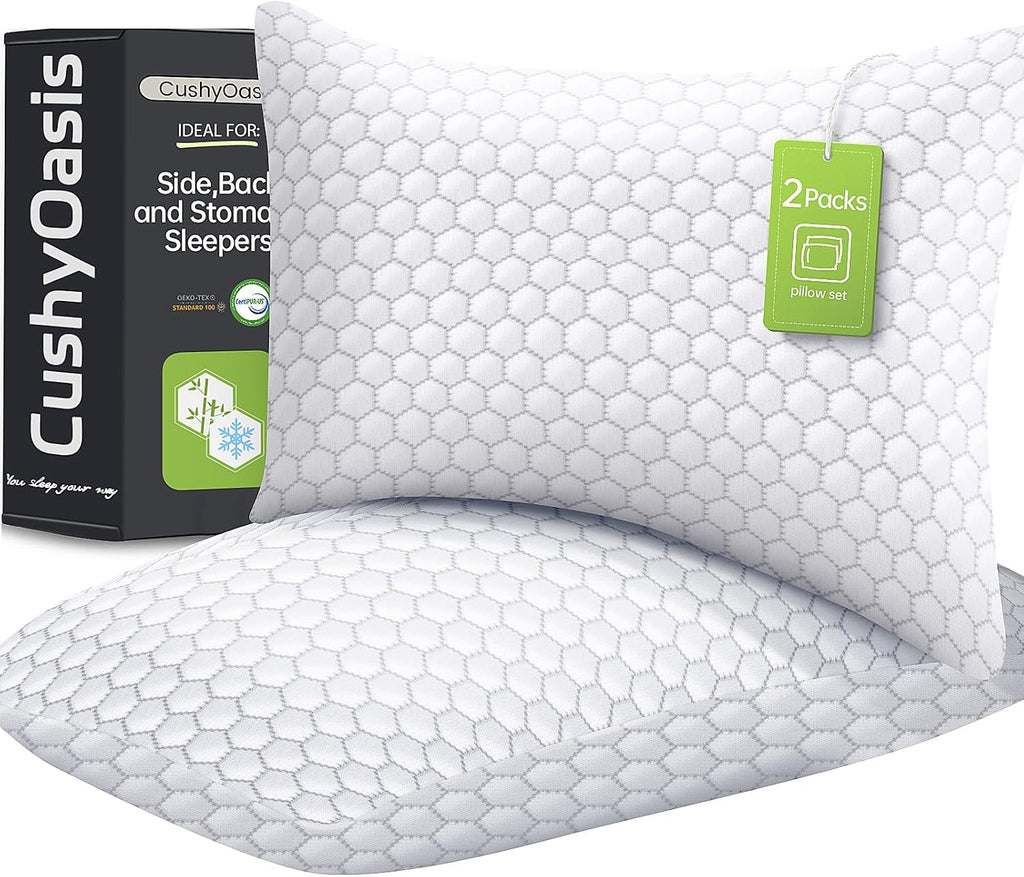 CushyOasis Shredded Memory Foam Pillow for Sleeping, Cooling Bed Pillows Set of 2, Adjustable Pillows for Side, Back, Stomach Sleepers with…