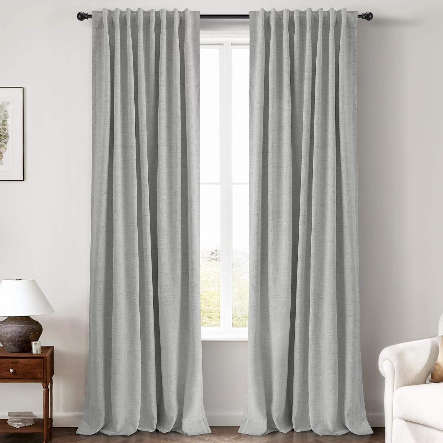 Inovaday 100% Blackout Curtains 96 Inches Length 2 Panels Set, Back Tab/Rod Pocket Linen Black Out Curtains for Bedroom, Thermal Insulated…