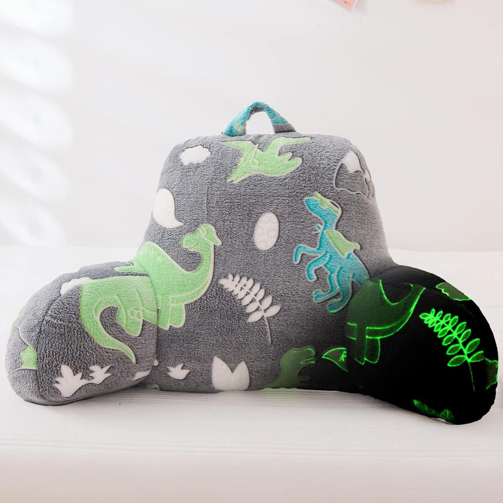 Aimuan Reading Pillow Glow in The Dark Bed Rest Wedge Kids Glow Backrest Pillow Dinosaur Print with Arms Back Support for Sitting Up in…