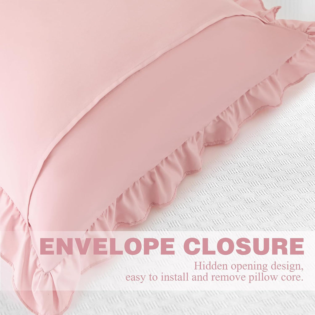 KKJIAF Ruffle Pillow Cases 24x24 Inches, Light Pink Square Ruffled Pillow Covers Set of 2, Microfiber Wrinkle Resistant Pillow Shams with…