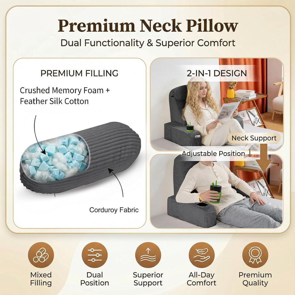 Asawesling Reading Pillow for Adults, Back Pillow for Bed Sitting Up, Backrest Pillow for Sitting in Bed, Detachable Arms with Built-in Cup…