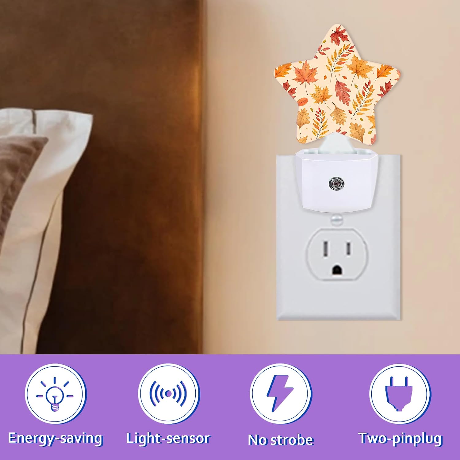 Night Lights Plug Into Wall Decorative, Fall Leaves Nightlights for Kids Bedroom, Autumn Maple Leaf Energy Efficient Dusk-to-Dawn Sensor…