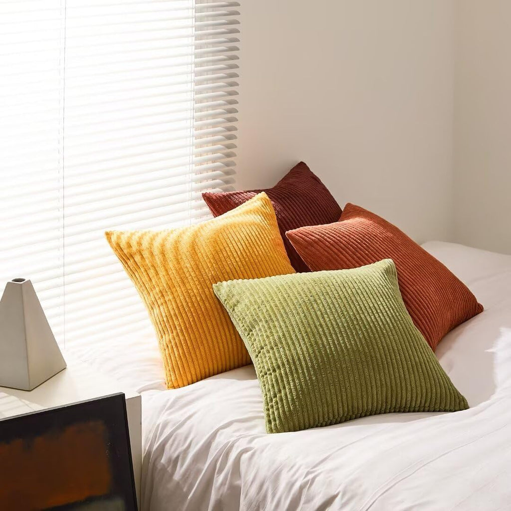 Topfinel Fall 20x20 Set of 4 Couch Decorative Pillow Covers, Modern Burnt Orange Yellow Green Gradient Corduroy Throws Pillow Case, Rustic We…
