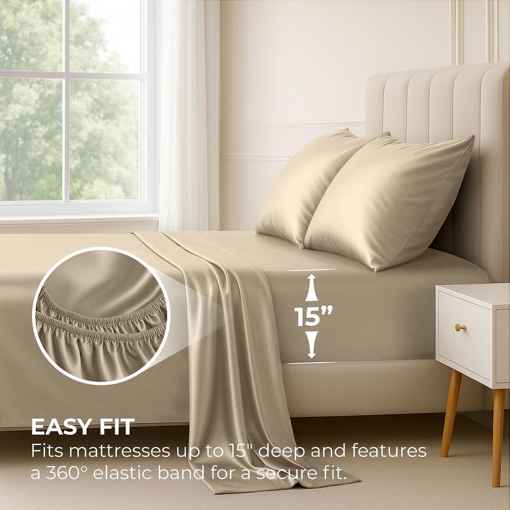 PureBedding Satin Sheets Twin [3-Piece, Champagne Gold] Hotel Luxury Silky Bed Sheets - Extra Soft 1800 Microfiber Sheet Set, Wrinkle, Fade…