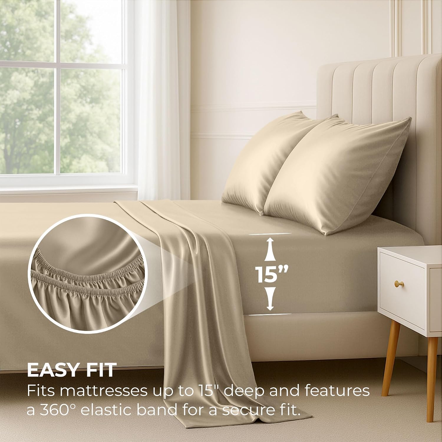 PureBedding Satin Sheets Queen [4-Piece, Champagne Gold] Hotel Luxury Silky Bed Sheets - Extra Soft 1800 Microfiber Sheet Set, Wrinkle, Fad…