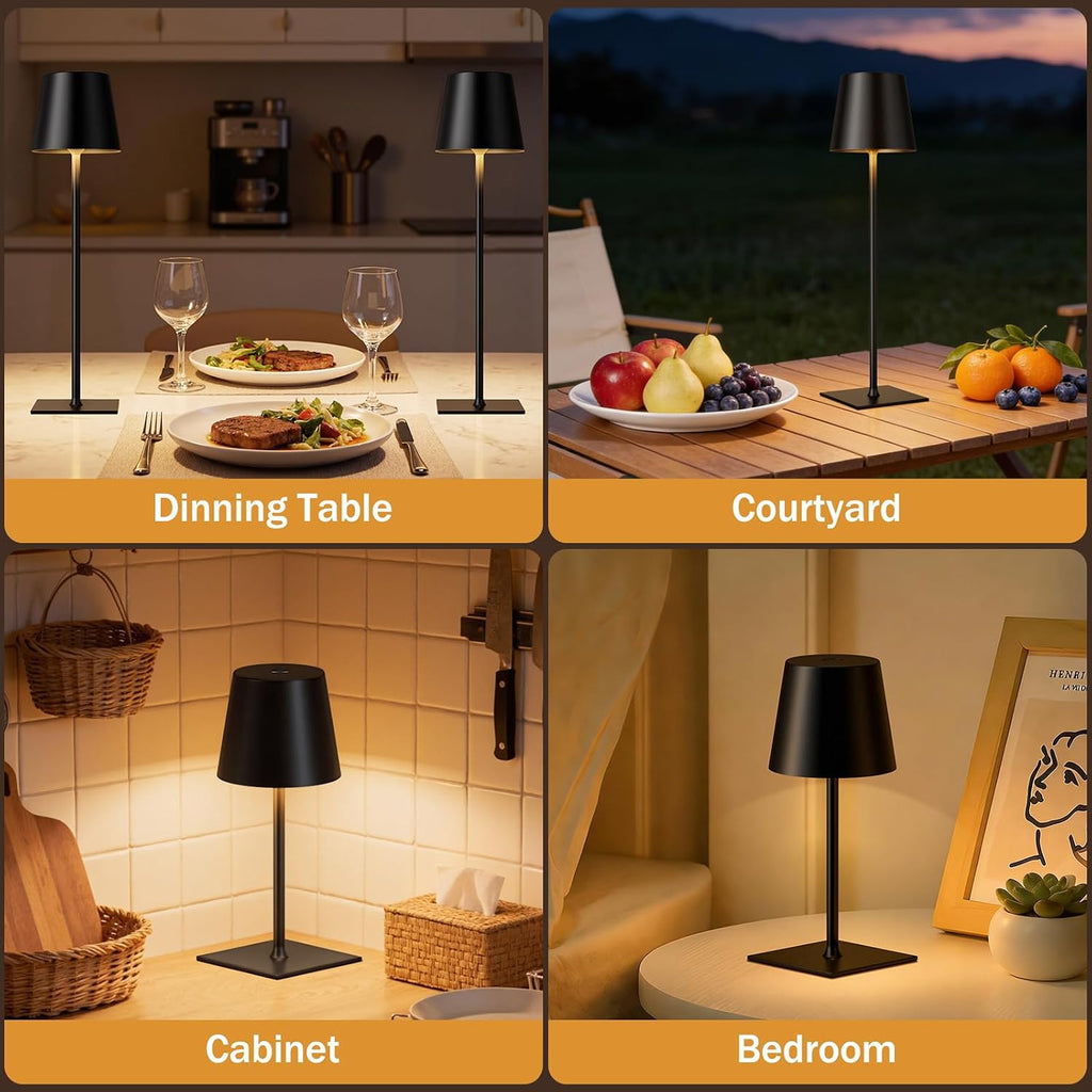 Kakanuo Black Cordless Rechargeable Table Lamp, 4 Pack Portable Desk Lamp with 5000mAh Battery, Touch Control Stepless Dimming, Wireless…