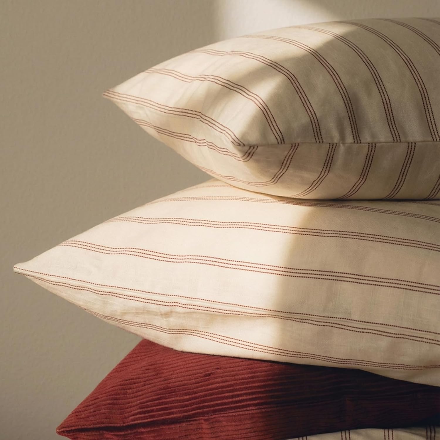 mixinni Striped Duvet Cover Set Queen Size, 3 Piece Cotton Linen Blend Bedding Set, Vintage Stripe Comforter Cover with Pillowcases, Soft B…