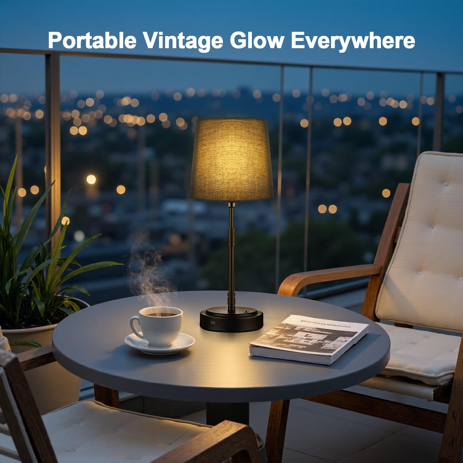 Cordless Table Lamps Set of 2 – Battery Operated Lamp with 7500mAh Rechargeable Battery, Stepless Dimmable Black Lamps with Black Shade…