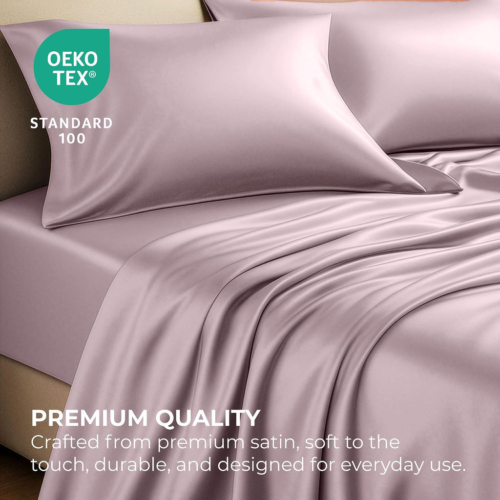 PureBedding Pure Bedding Satin Sheets Queen [4-Piece, Champagne Pink] Hotel Luxury Silky Bed Sheets - Extra Soft 1800 Microfiber Sheet Set,…