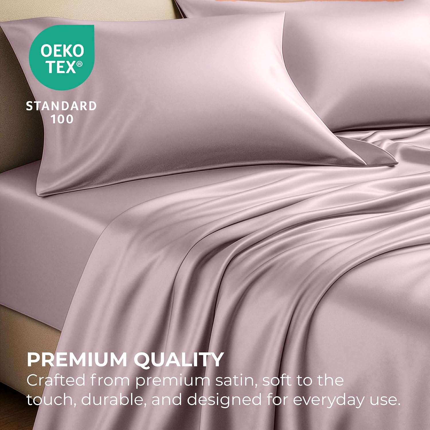 PureBedding Pure Bedding Satin Sheets Queen [4-Piece, Champagne Pink] Hotel Luxury Silky Bed Sheets - Extra Soft 1800 Microfiber Sheet Set,…