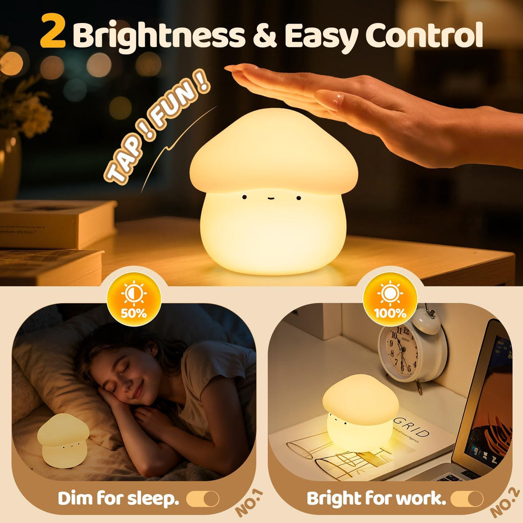 Mubarek Mushroom Lamp, Timer Mushroom Night Light for Kids, Dimmable & Easy Control Cute Lamp, Squishy Silicone Nightlight, Rechargeable…