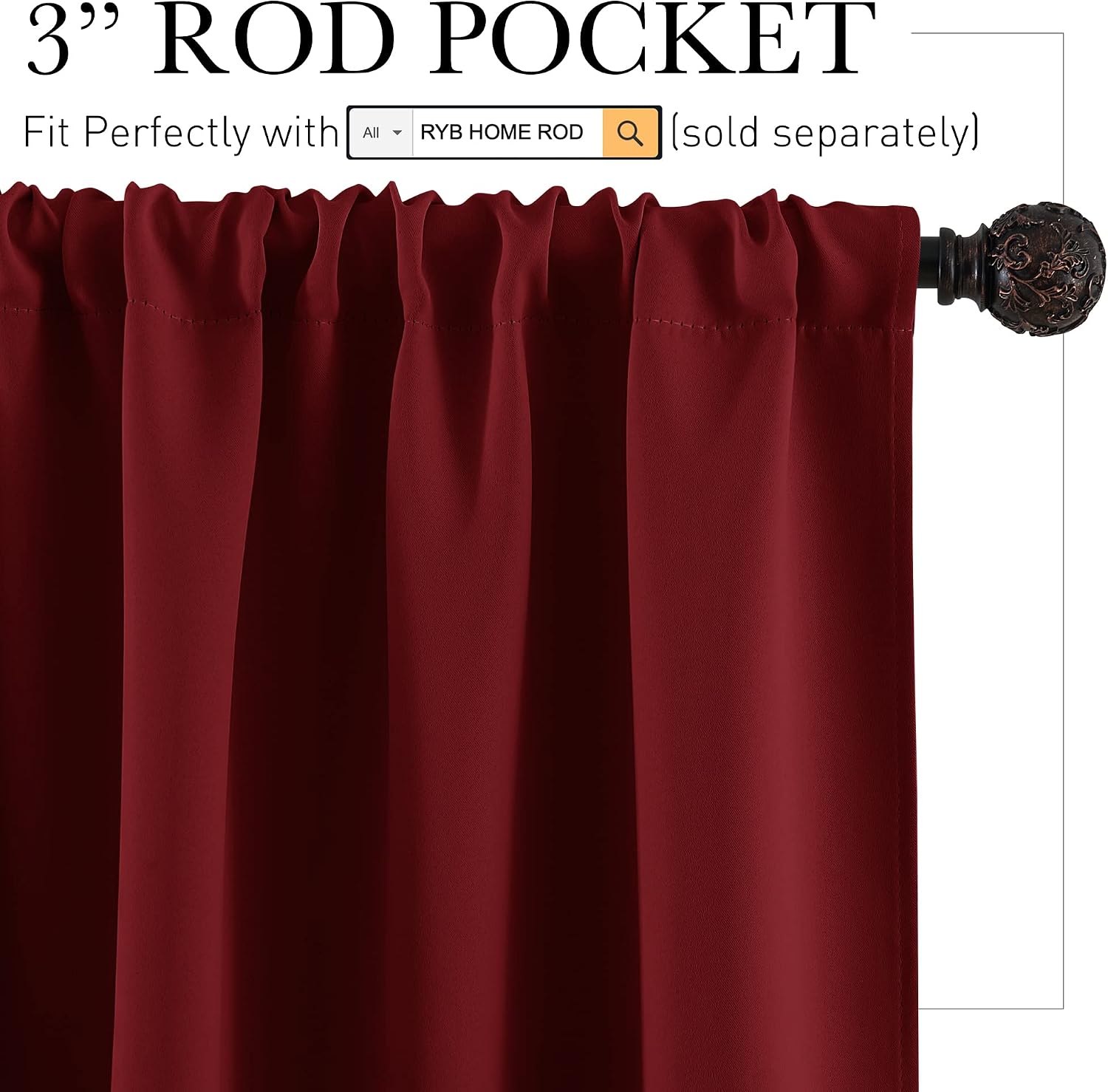 Rybhome RYB HOME Small Window Curtains - Room Darkening Windows Coverings Light Block Energy Efficiency Solid Drapes for Bedroom Kitchen Di…