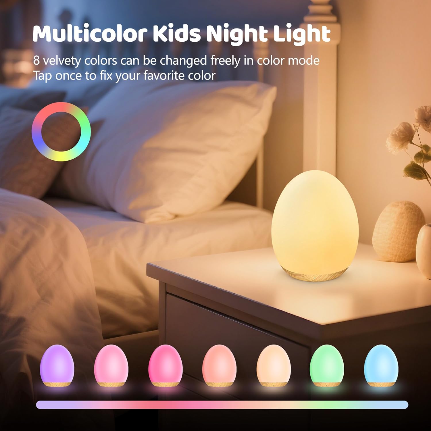 MediAcous Night Lights for Kids Room, Baby Night Light with 7 Colors Changing & Dimming Function, Rechargeable Kids Night Light with 1…