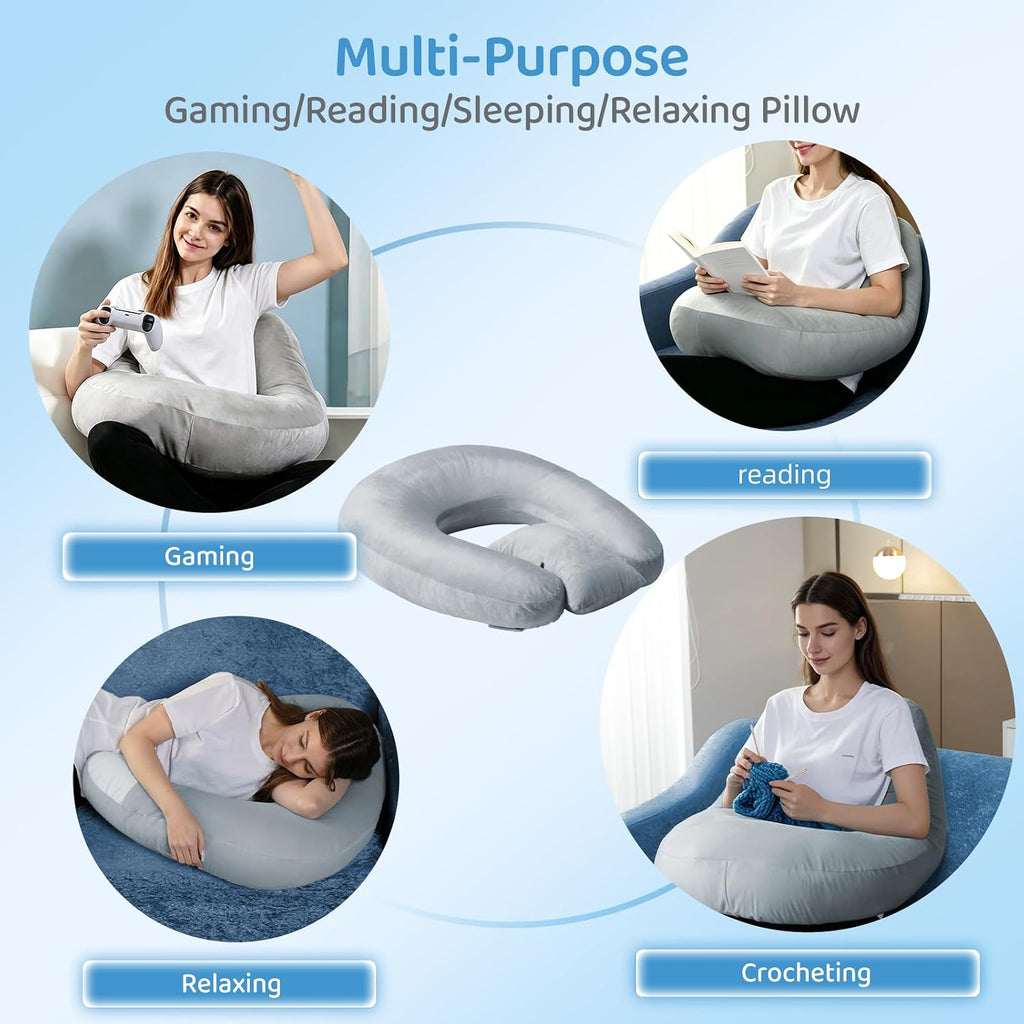 Pyurifai Crochet Pillow for Lap Support - Reading Pillow for Laptop with Extra Back Pillow for Support, Enlarged Gaming Pillow for Lap, Mul…