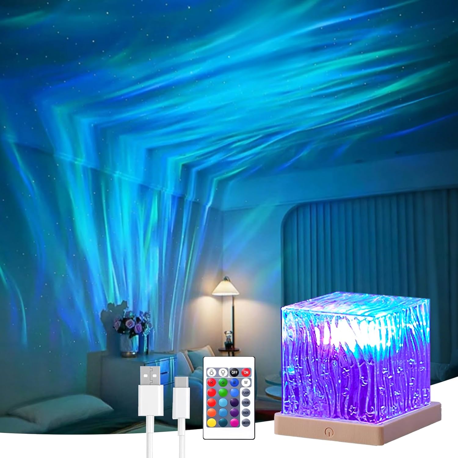 Northern Lights Projector, 16 Colors Rechargeable Aurora Light Projector & Mood Lighting Galaxy Lamp, Remote Night Light for Bedroom…