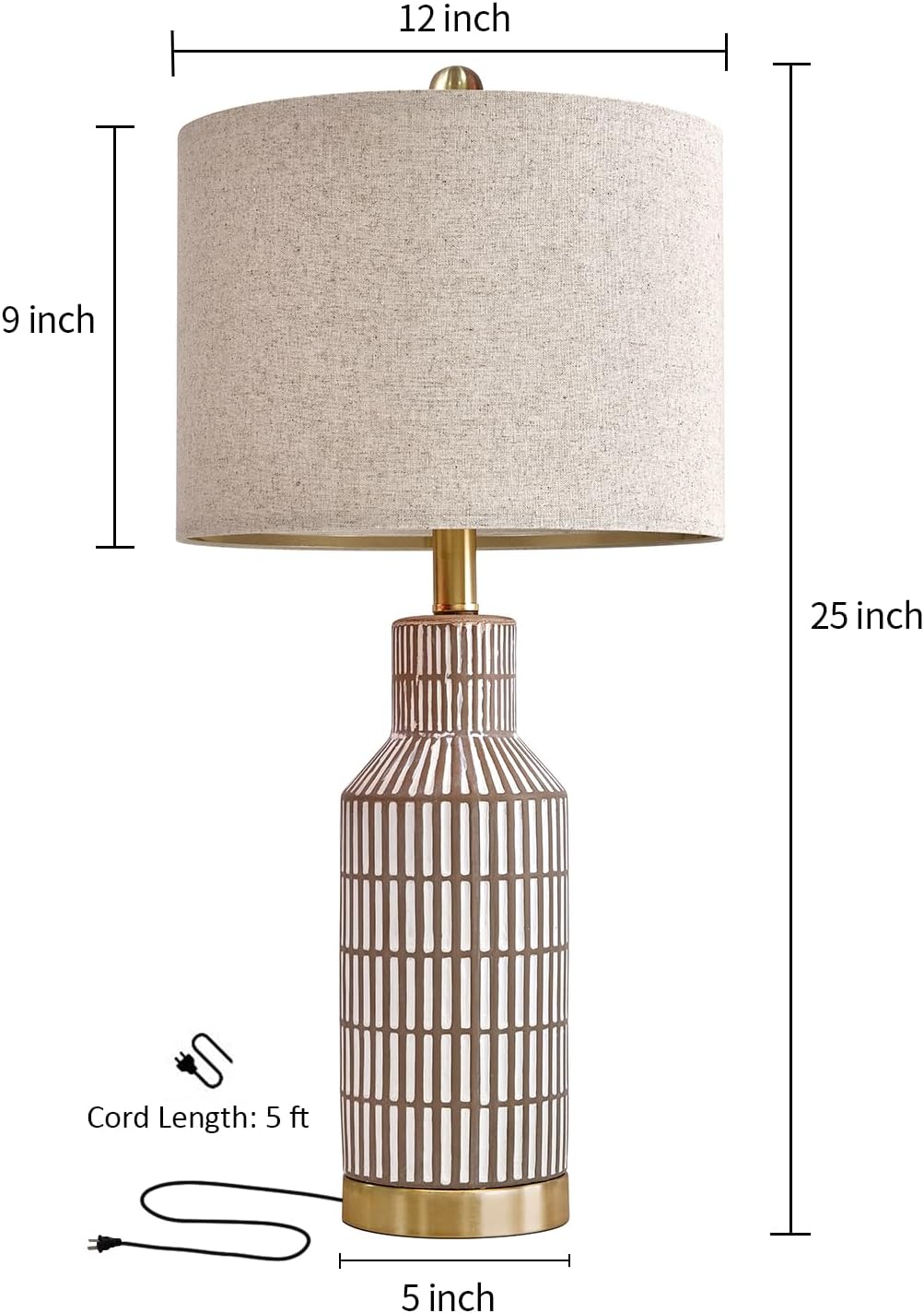 USumkky 25" Table Lamps Set of 2, Modern Ceramic Bedside Lamps - Farmhouse Brown Nightstand Lamps for Bedroom, Boho Living Room End Table…