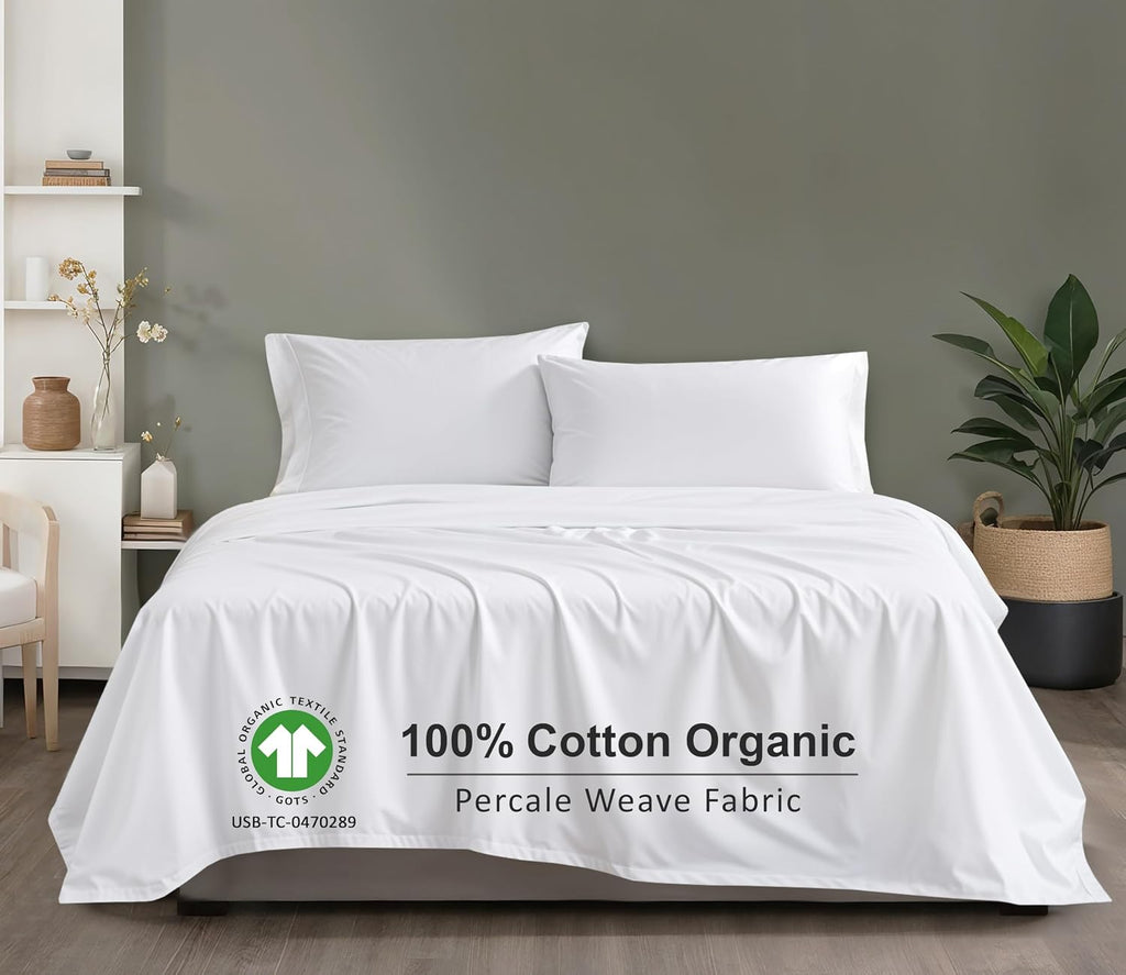 Ruvanti 100% Cotton Organic Percale Sheets Twin XL Size – Crisp Cooling Bed Sheets for Hot Sleepers, Deep Pocket 15”, Soft Peach Finish, Br…
