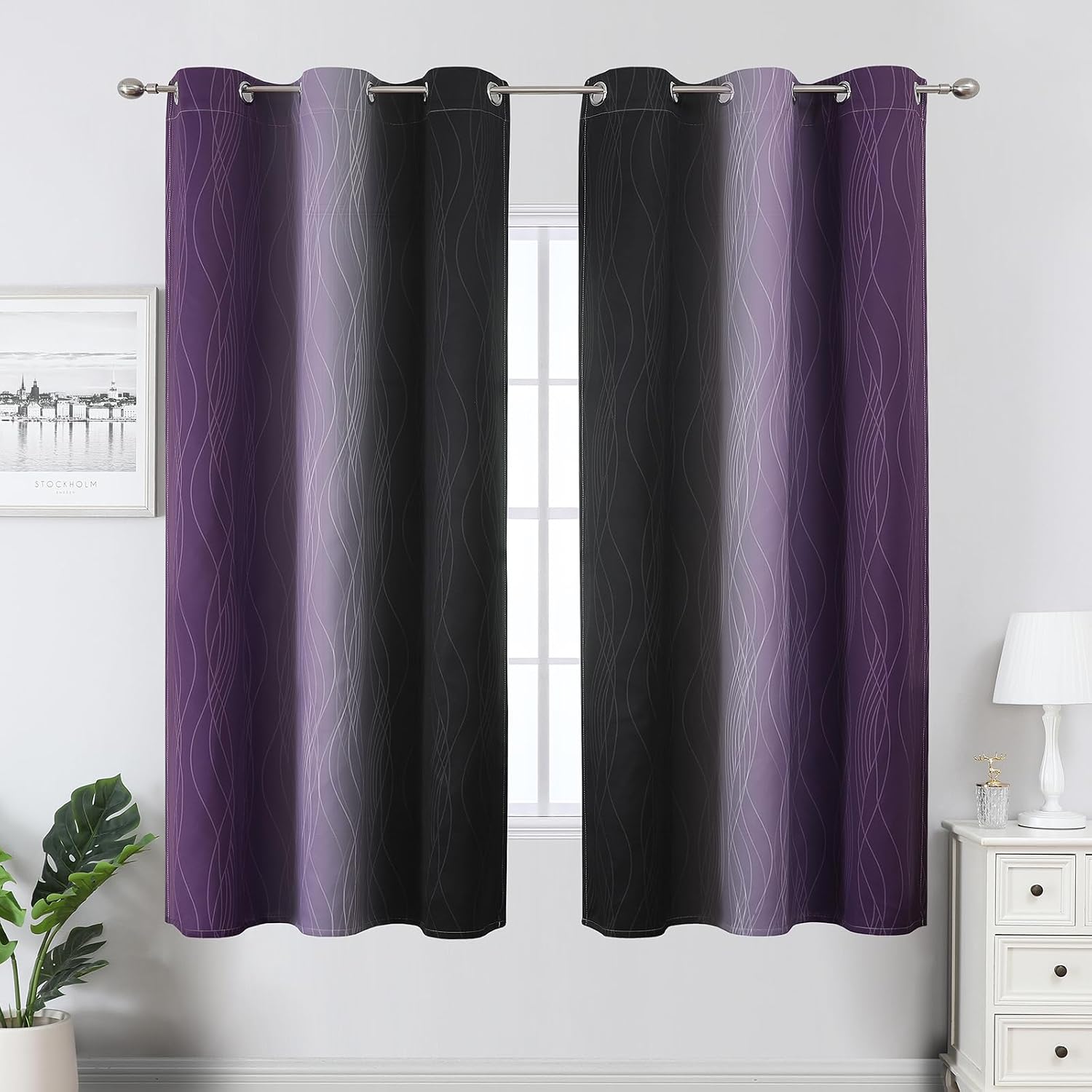 Estelartextiler Estelar Textiler Purple and Black Ombre Blackout Curtains for Bedroom, Thermal Insulated Gradient Blackout Drapes, Full Roo…
