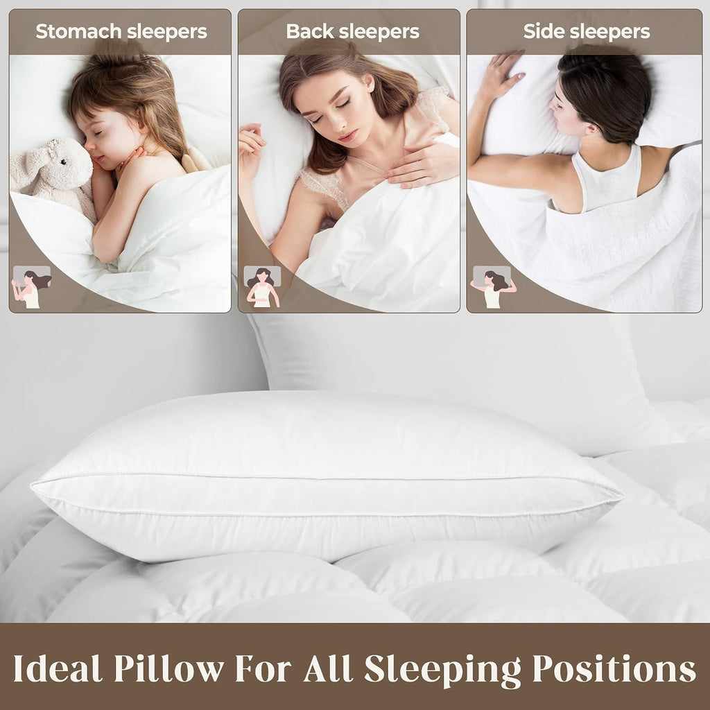 Bafode Goose Down Feather Pillows, Soft Bed Pillows Queen Size Set of 2, 100% Soft Cotton Shell, Gusseted Hotel Pillows for Back, Stomach or…