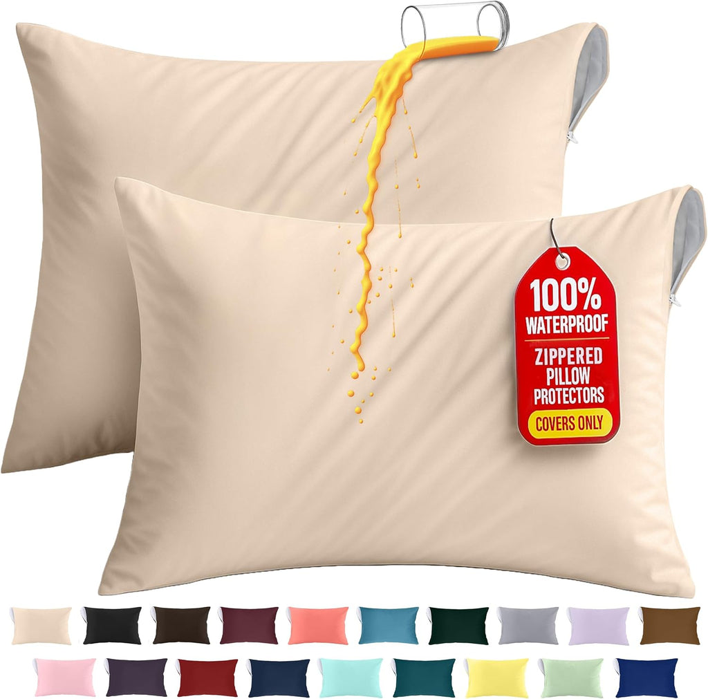 Utopiabedding Utopia Bedding 100% Waterproof Pillow Protectors with Zipper Queen Size (Set of 2), Bed Bug and Dust Mite Proof Zippered Pill…