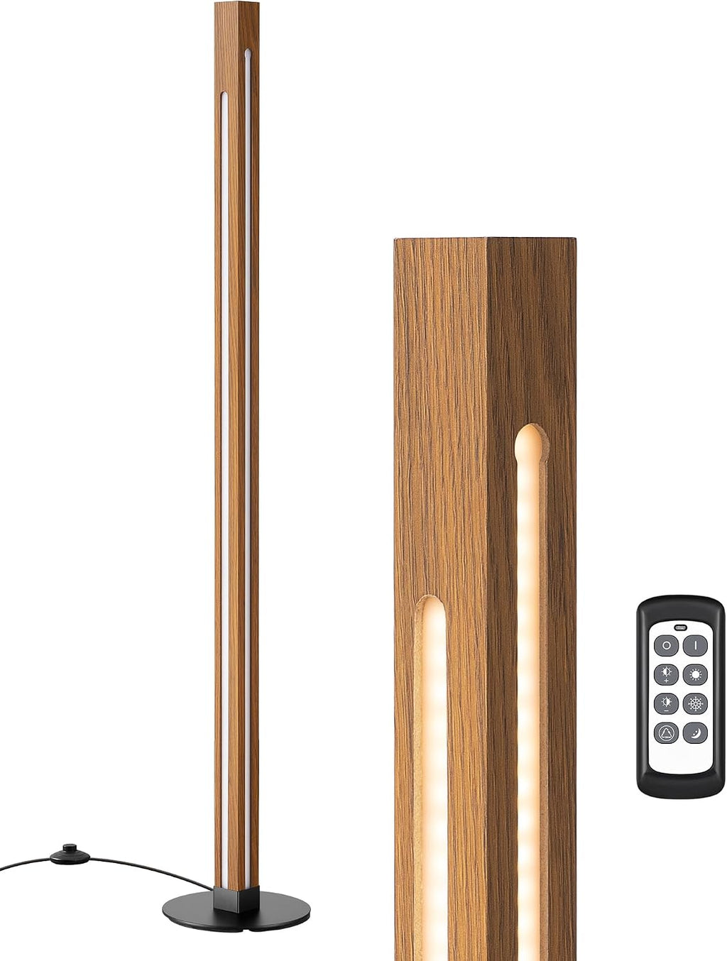 EDISHINE Wooden Floor Lamp, Upgraded Dual-Sided Lighting, Minimalist Floor Lamps for Living Room, Corner Lamp with Remote/Foot Control…