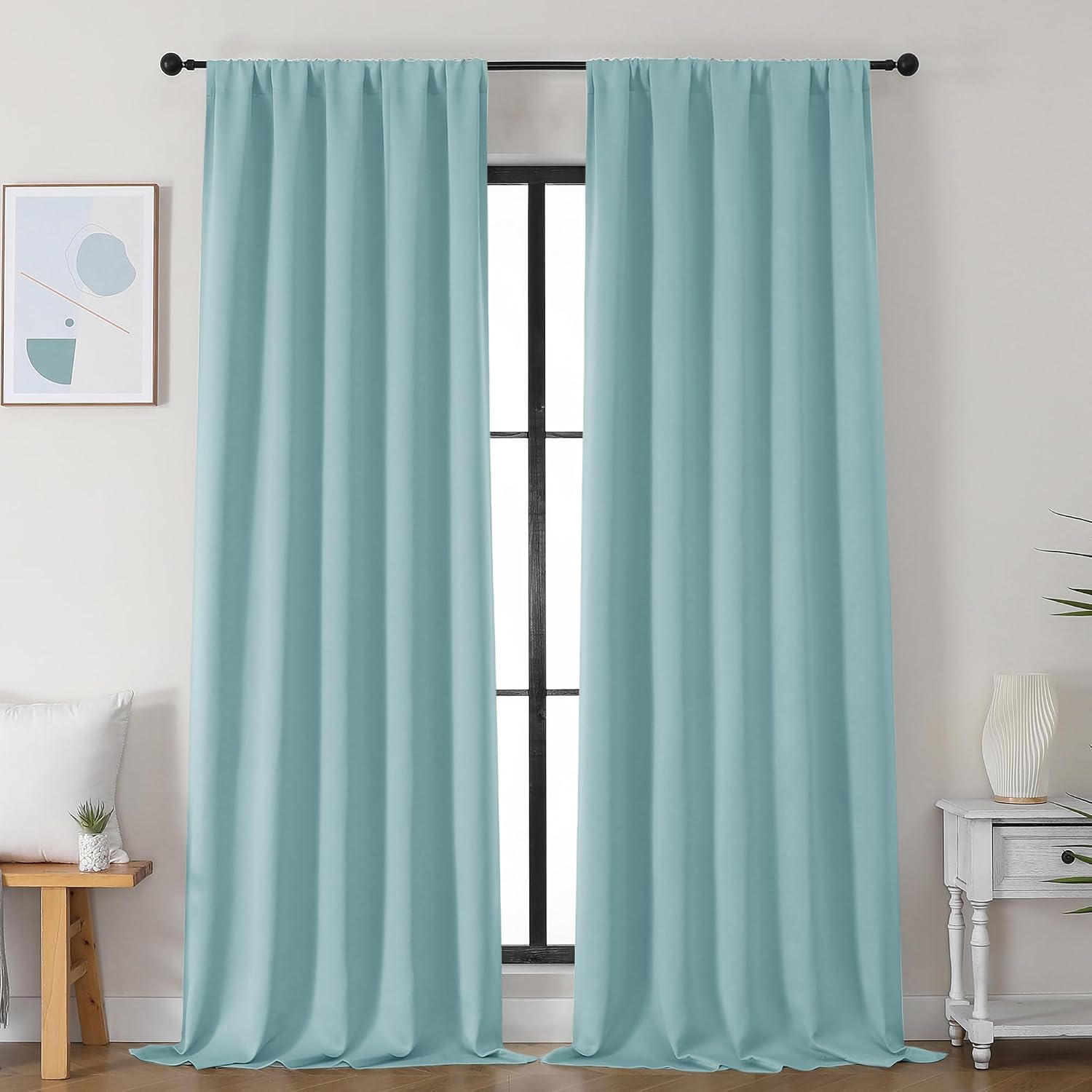 Simplebrand Aqua Blackout Curtains for Bedroom 96 Inches Long 2 Panels, Solid Thermal Insulated, Energy Saving Living Room Window Treatment…