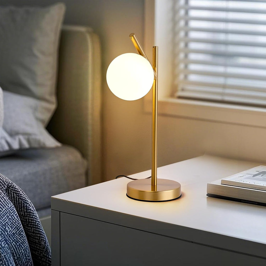 KardleenFocusOnIndoorLight Gold Table Lamp, White Glass Globe lamp Mid Century Modern Bedside lamp Soft Glow Bedside Nightstand Light for B…