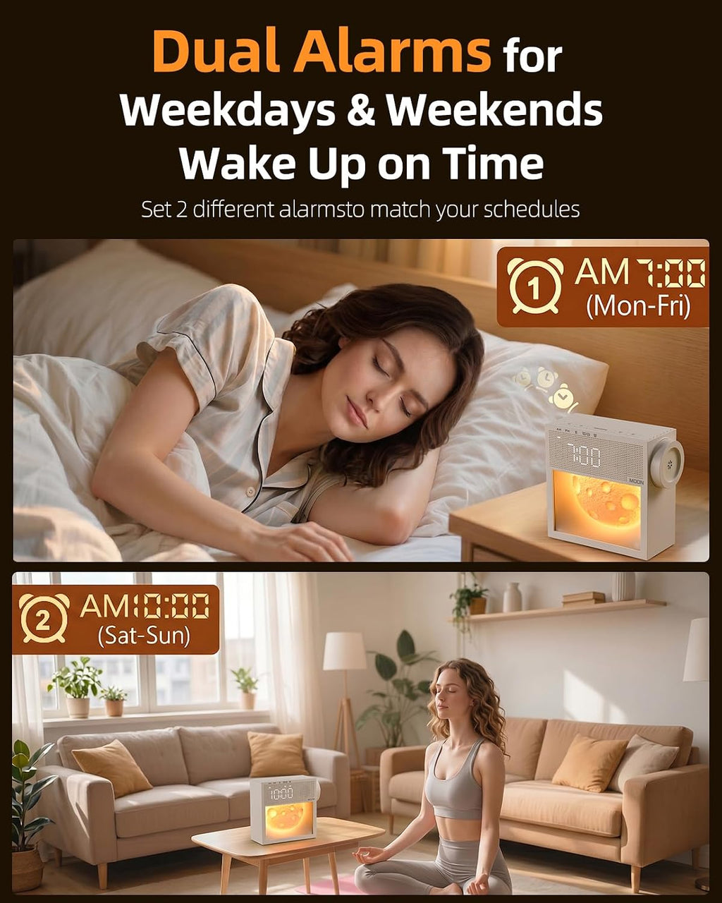 BokefoPersonalCare Sunrise Alarm Clock and White Noise Sound Machine with 20 Soothing Sounds Moonlight Night Light Dual Alarms Bedroom Deco…